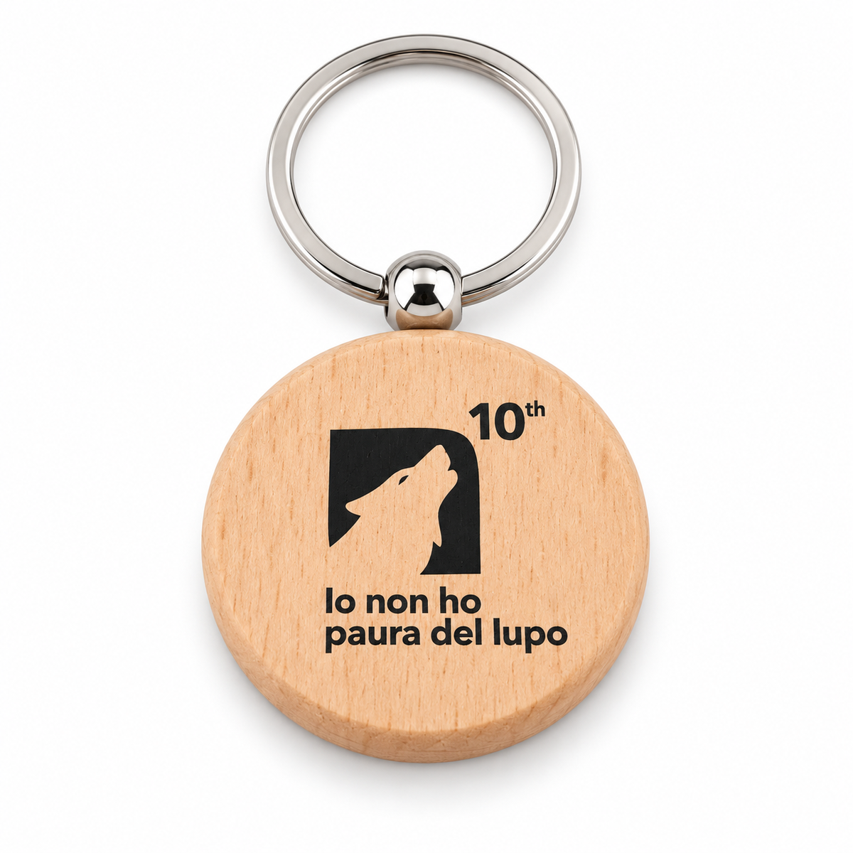 Portachiavi rotondo in legno - Io non ho paura del lupo